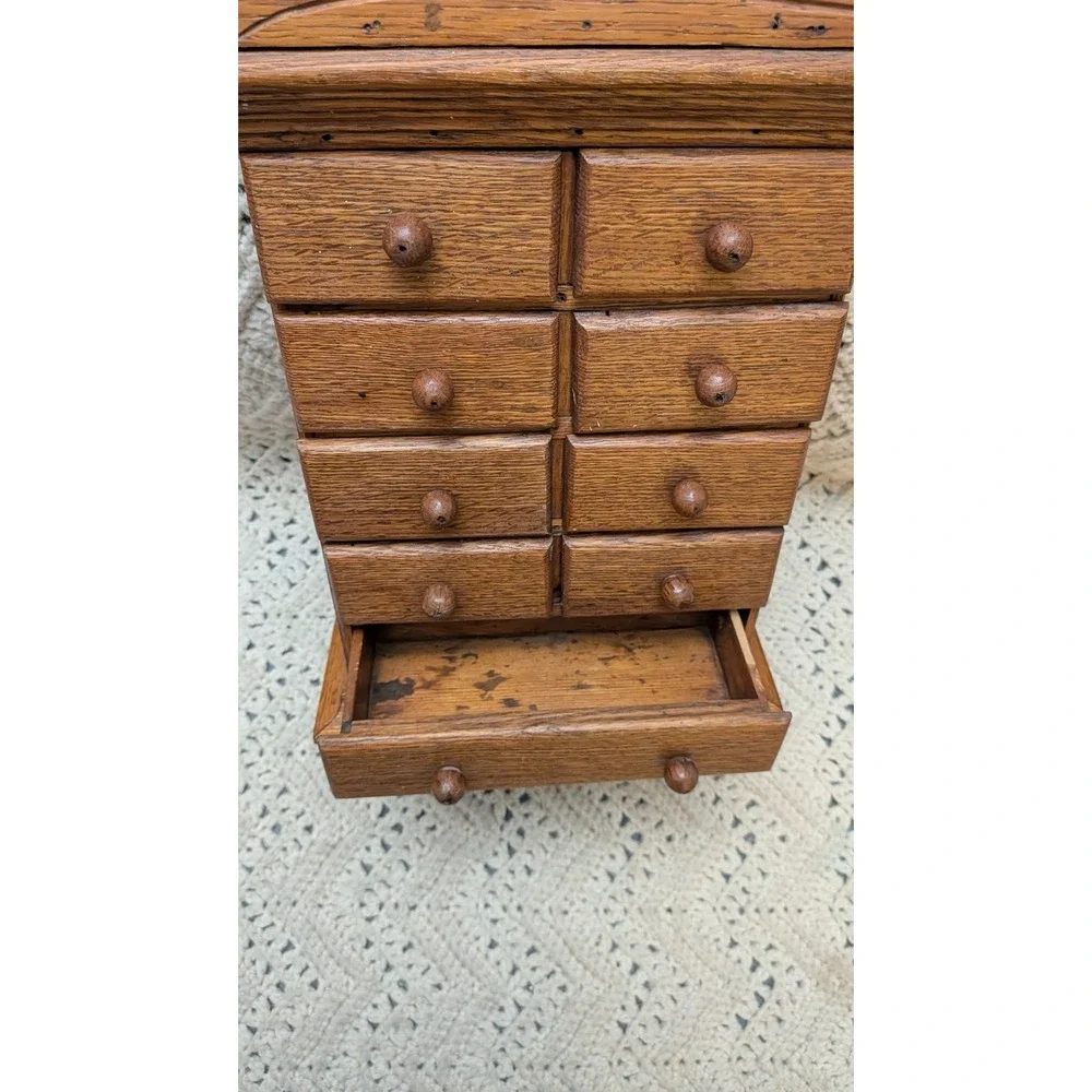 Vintage Wooden Apothecary Wall Cabinet 9 Drawer Spice Chest  Box 16x8x3